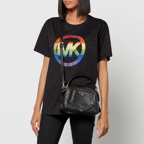 Michael Kors Sia Small Double Zip Crossbody Black Leather Handbag - Picture 3 of 11